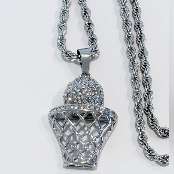 SteelTime Other - Steeltime SWISH Silver-Tone Basketball Pendant Necklace